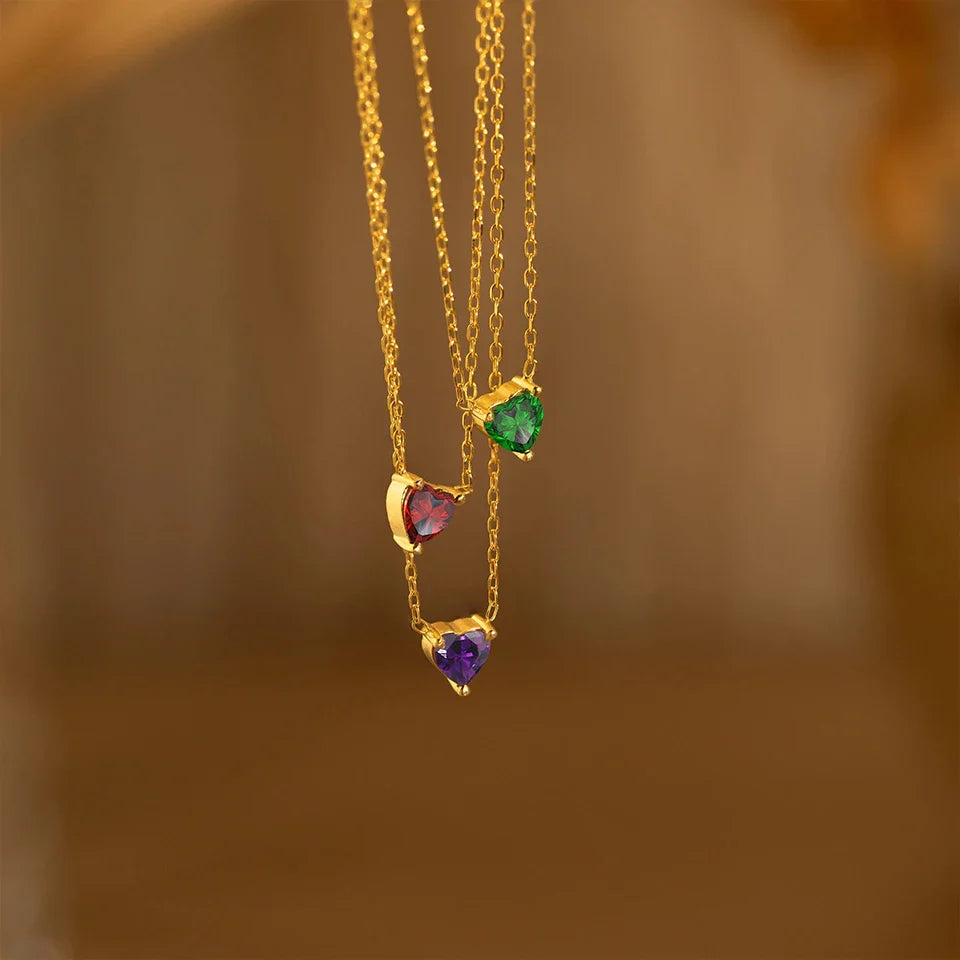 HEART SHAPED BIRTHSTONE NECKLACE