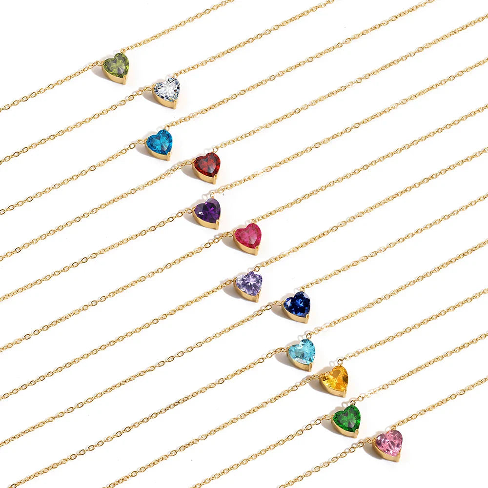 HEART SHAPED BIRTHSTONE NECKLACE