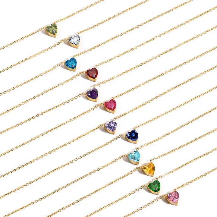 HEART SHAPED BIRTHSTONE NECKLACE