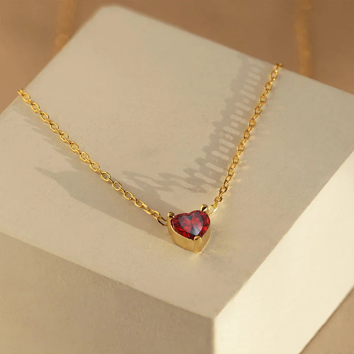 HEART SHAPED BIRTHSTONE NECKLACE
