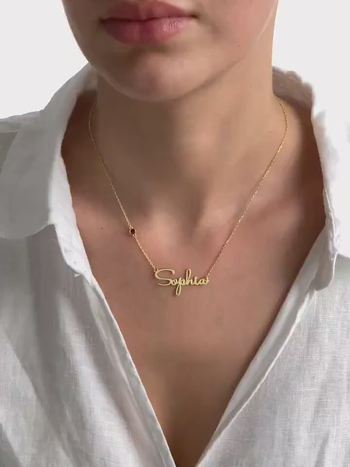 PERSONALISIERTE NAMENSKETTE MIT GEBURTSSTEIN